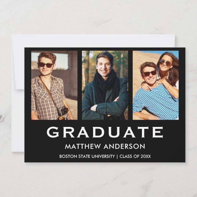 3 Photo Graduation Party Modern Invitation (Front)