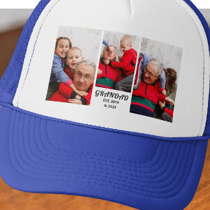 3 Photo Grandad Established Bold White Typography Trucker Hat