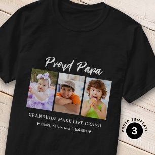 3 Photo Grandkids Make life Grand Proud Papa  T-Shirt