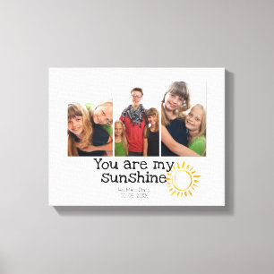 3 Photo Grid Kids Happy Family Sunny Yellow Quote Canvas Print