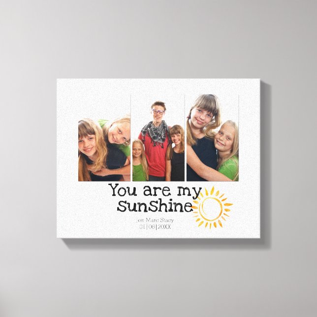 3 Photo Grid Kids Happy Family Sunny Yellow Quote Canvas Print (Front)