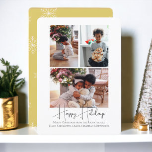 3 Photo Happy Holidays Christmas Holiday Card
