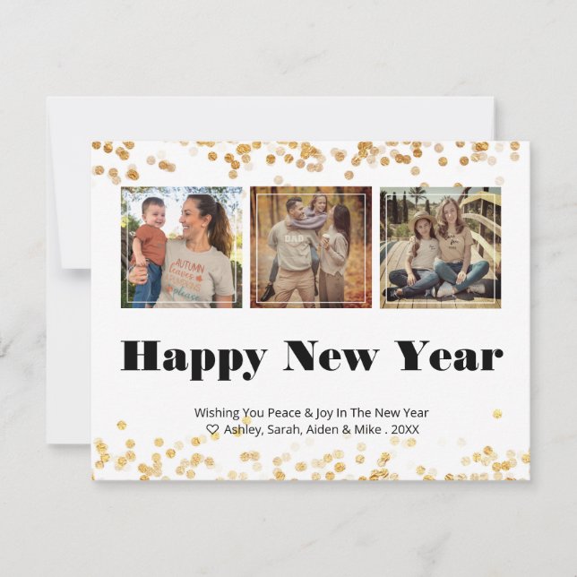 3 Photo Happy New Year Card (Front)