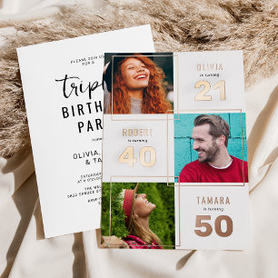 3 Photo Joint Birthday Party White Rose Gold