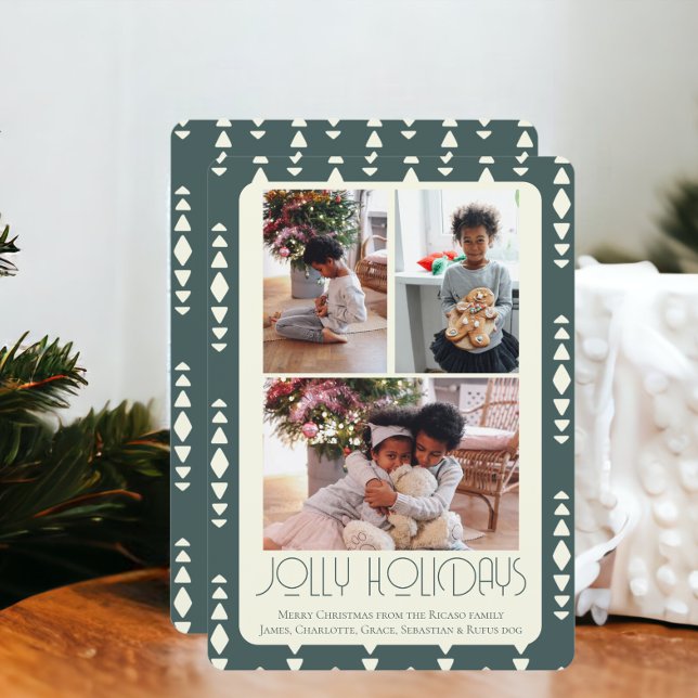 3 Photo Jolly Holidays Christmas Holiday Card (3 Photo Jolly Holidays Christmas Holiday Cards from Ricaso. Add own photographs and text greeting)
