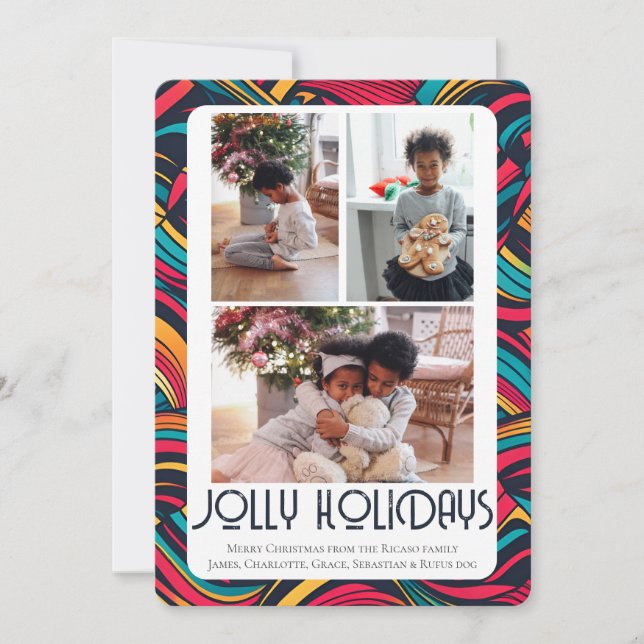 3 Photo Jolly Holidays Christmas Holiday Card (Front)