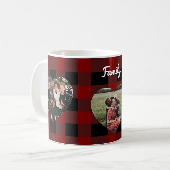3 Photo love hearts buffalo plaid Coffee Mug (Front Left)
