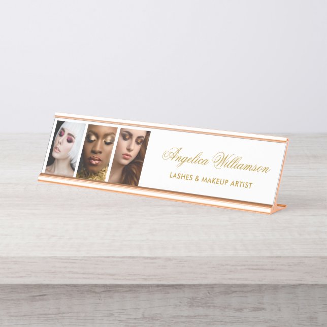 3 Photo Makeup Lashes Hair Salon Name Plate (Front)
