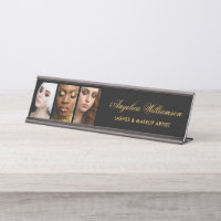3 Photo Makeup Lashes Hair Salon Name Plate Blk