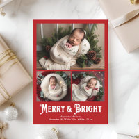 3 Photo Merry and Bright Birth Announcement
