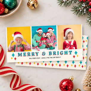 3 Photo Merry and Bright Retro Star Christmas Card