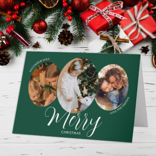 3 Photo Merry Christmas Family Thank You Card