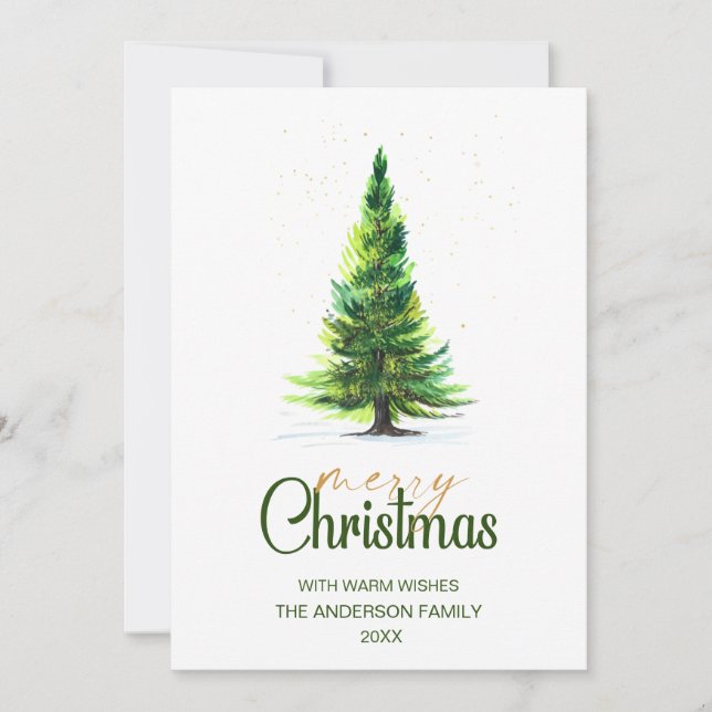 3 PHOTO Merry Christmas Minimalist Tree Greeting Invitation (Front)