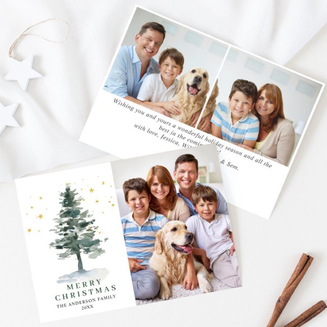 3 PHOTO Minimalist Christmas Tree Greeting Holiday Card (Creator Uploaded)