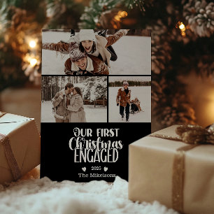 3 Photo Minimalist First Christmas Engaged Holiday Card