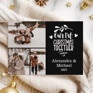 3 Photo Minimalist First Christmas Together Holiday Card