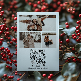 3 Photo Minimalistic Snowflakes Christmas Mr and M Holiday Card