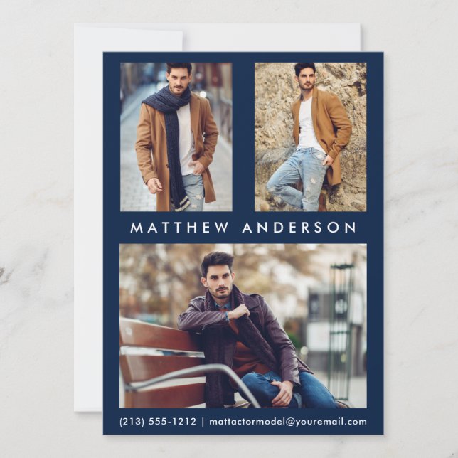 3 Photo Model Actor Comp Card - Blue Front (Front)