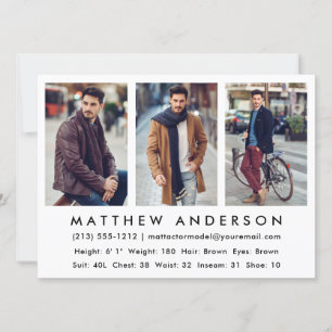 3 Photo Model Actor Comp Card White