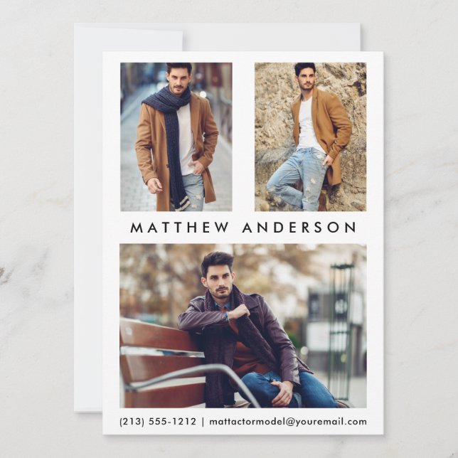 3 Photo Model Actor Comp Card - White Front (Front)