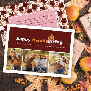 3 Photo Modern Blocks Fall Leaves Thanksgiving Holiday Card