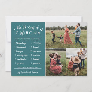 3 Photo Modern Funny Twelve Days Corona Teal Holiday Card