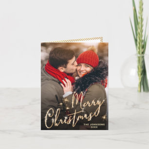 3 PHOTO Modern Golden Christmas Greeting Holiday Card