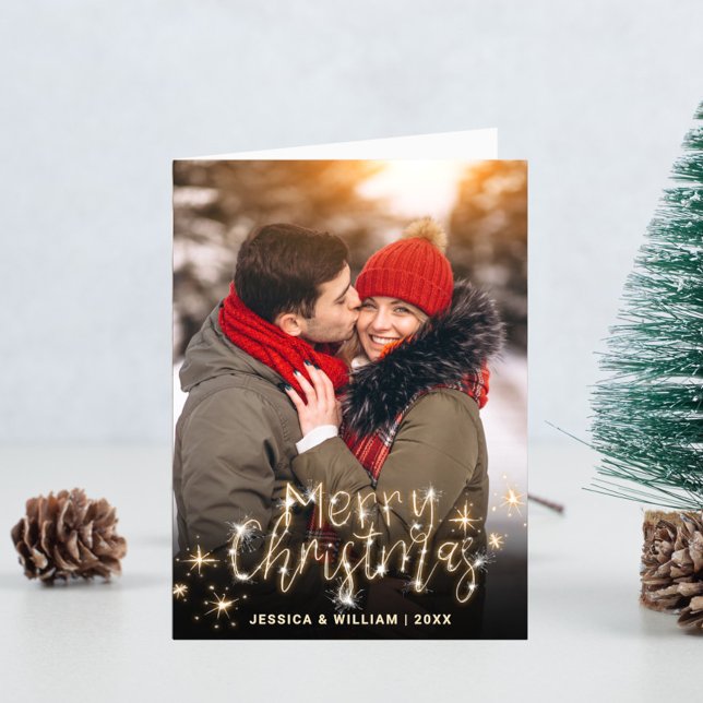 3 PHOTO Modern Golden Christmas Greeting Holiday Card (Creator Uploaded)
