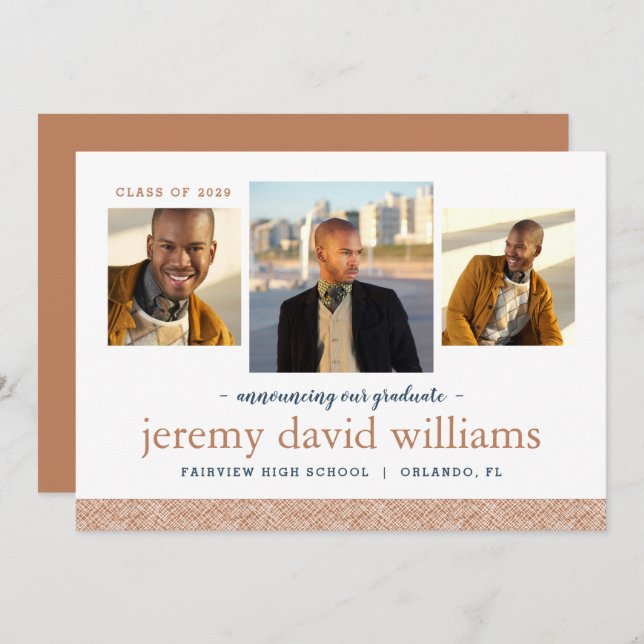 3 Photo Modern Graduation Announcement (Front/Back)