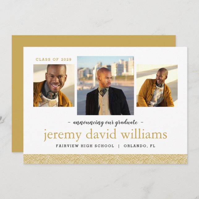 3 Photo Modern Graduation Announcement (Front/Back)
