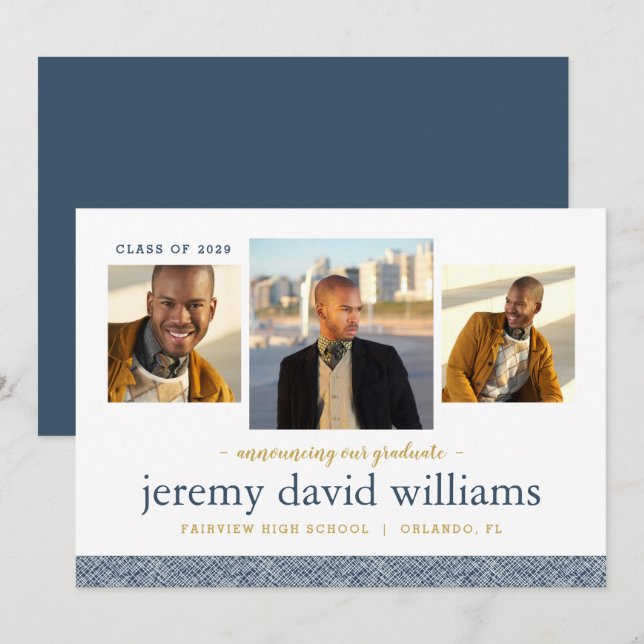 3 Photo Modern Graduation Announcement (Front/Back)