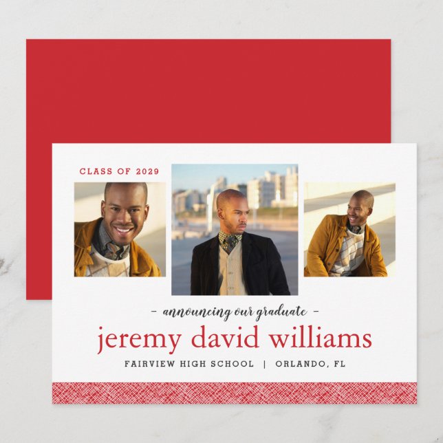 3 Photo Modern Graduation Announcement (Front/Back)