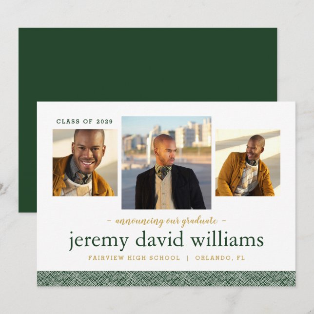 3 Photo Modern Graduation Announcement (Front/Back)