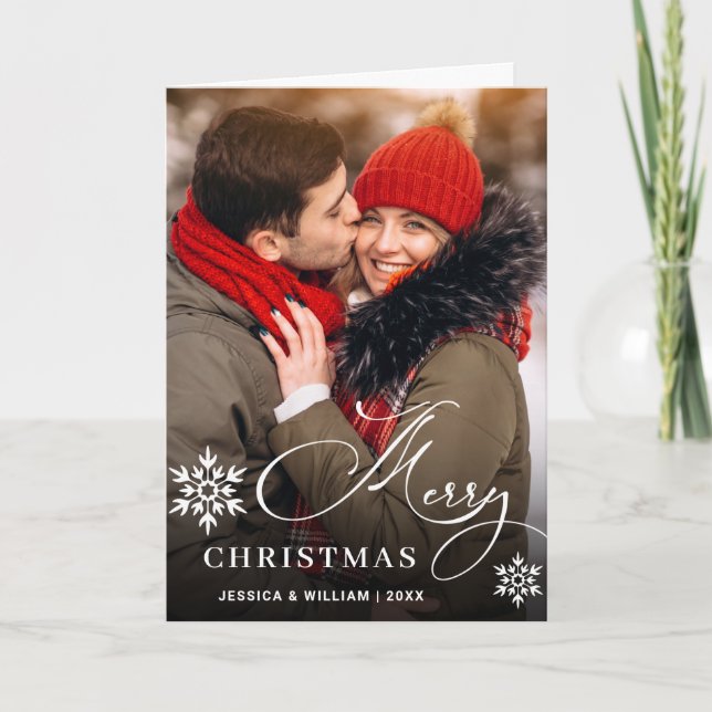 3 PHOTO Modern Merry Christmas Greeting Holiday Card (Front)