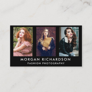 3 Photo Modern Photographer Blk Business Card