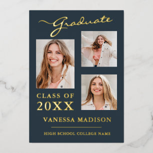 3 Photo Modern Script Dusty Blue Grad Announcement
