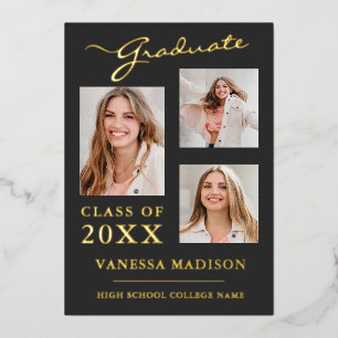 3 Photo Modern Script Grey Grad Announcement