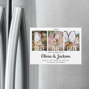 3 Photo Modern Typography Wedding Save the Date Magnetic Invitation