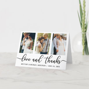 3 Photo Modern Wedding Love and Thanks Fold Thank You Card