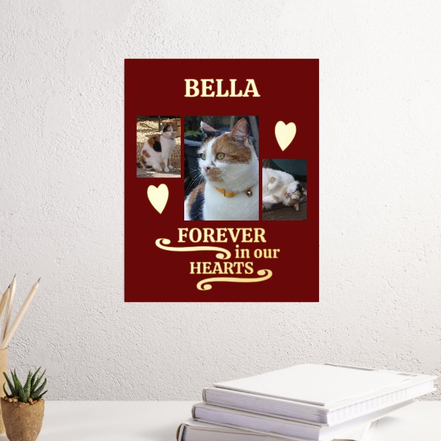 3 photo name pets forever memorial burgundy gold foil prints (In Situ (Desk 3))