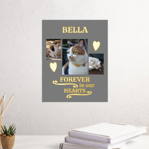 3 photo name pets forever memorial grey gold foil prints