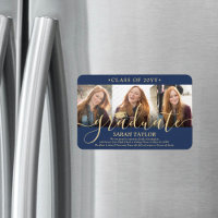 3 Photo Navy Blue and Gold Graduation Announcement