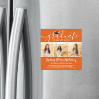3 Photo Orange Magnetic Graduation Announcement