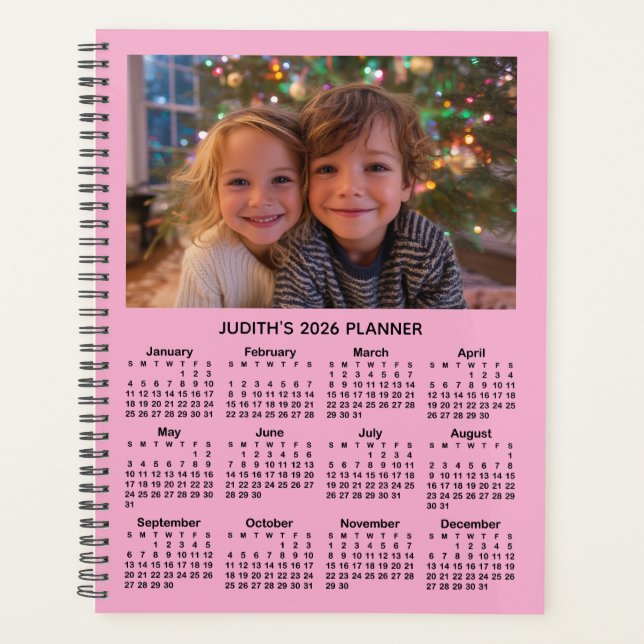 3 Photo Pink and Black 2026 Calendar Planner (Front)