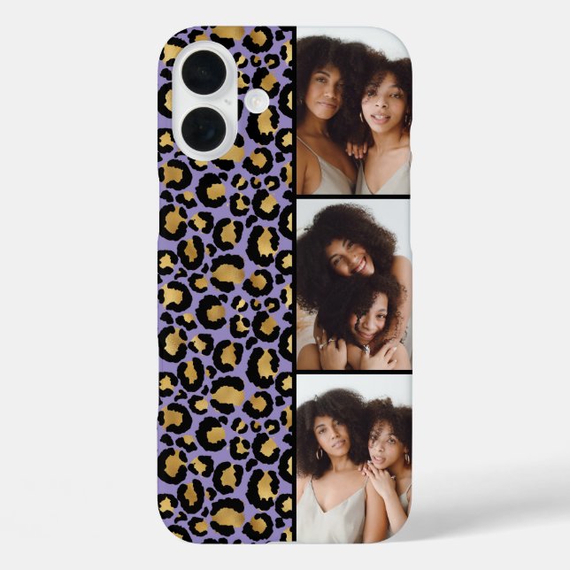 3 Photo Purple And Gold Leopard Print Case-Mate iPhone Case (Back)