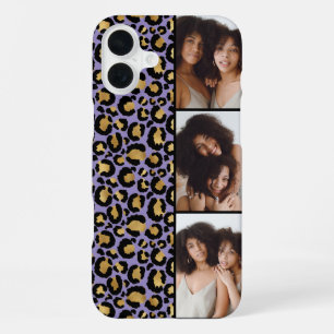 3 Photo Purple And Gold Leopard Print iPhone 16 Plus Case