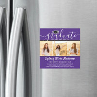 3 Photo Purple Magnetic Graduation Announcement