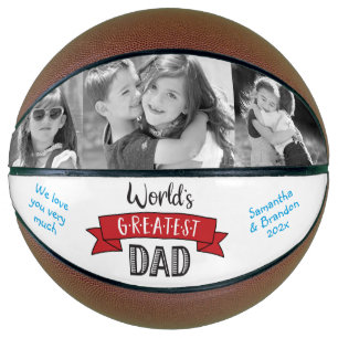 3 Photo Red Banner World’s Greatest Dad Bold Type Basketball
