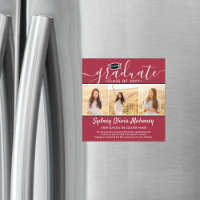3 Photo Red White Magnetic Graduation Announcement