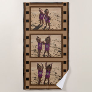 3 Photo Retro Film Strip Black Beach Towel